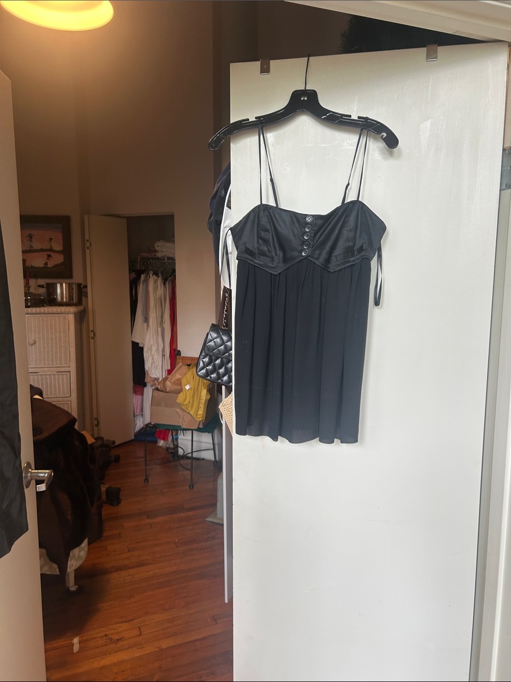 BCBGMaxAzria Black Satin-Trim Spaghetti Strap Cami
